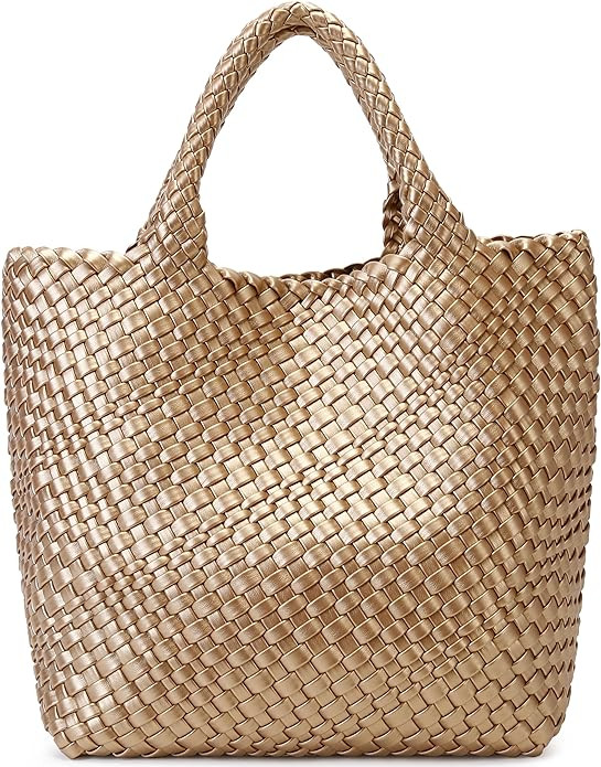 Woven Bag for Women, Vegan Leather Tote Bag Large Summer Beach Travel Handbag and Purse Retro Han... | Amazon (US)