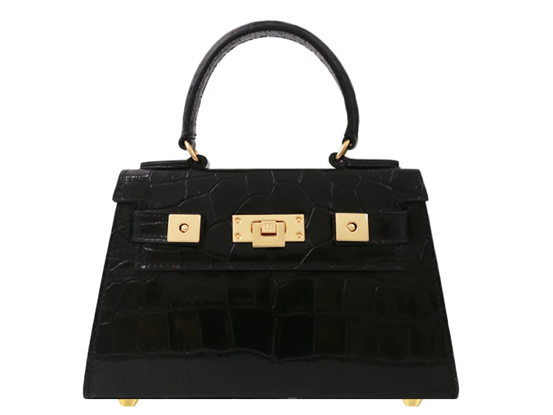 Maya Mignon Orinoco 'Croc' Print Calf Leather Handbag - Black | Lalage Beaumont