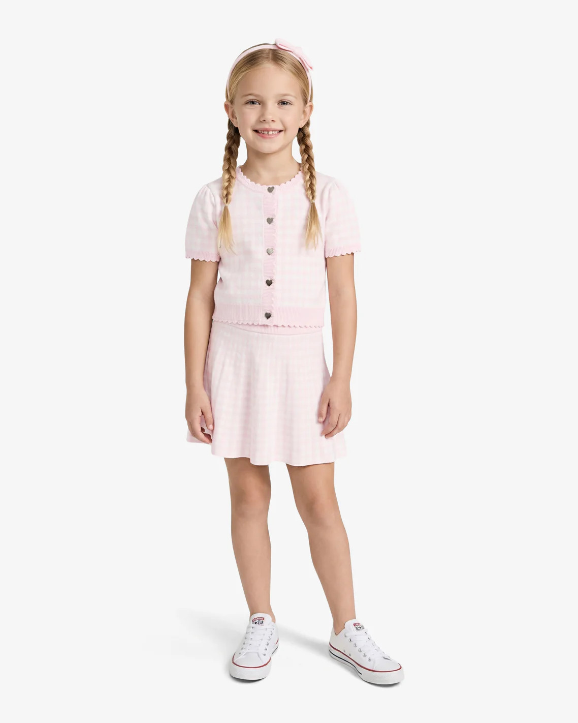 Gingham Sweater Knit Skirt Set with Headband in Pink | Draper James (US)