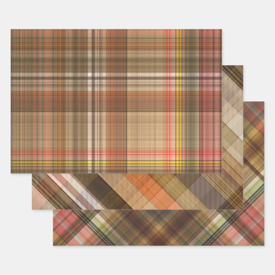 BROWN ORANGE GOLD TAN AUTUMN PLAID PATTERN WRAPPING PAPER SHEETS | Zazzle | Zazzle