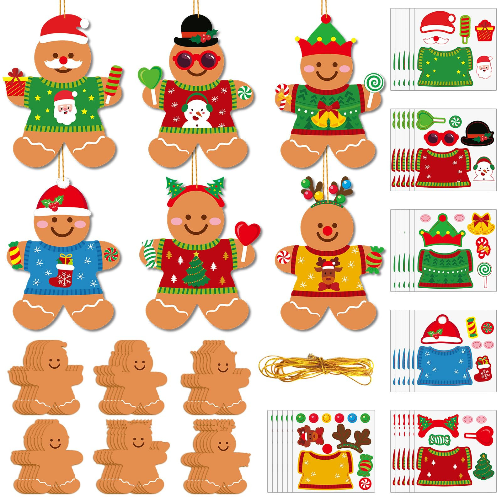 Lonfliness 36 Sets Christmas Gingerbread Man Craft Kits for Kids DIY Ugly Sweater Stickers Xmas G... | Amazon (US)