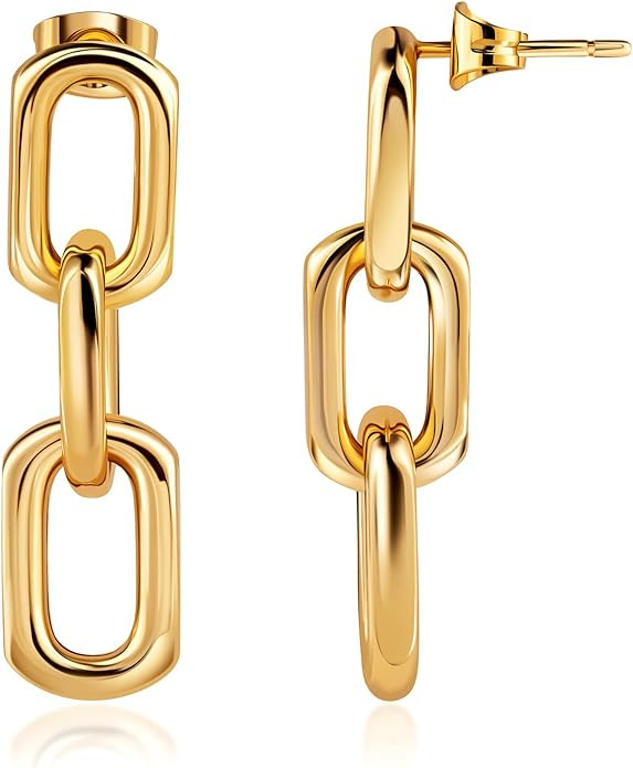 Barzel 18K Gold Plated Symmetrical Drop Chain Earrings for Women - Made in Brazil | Amazon (US)