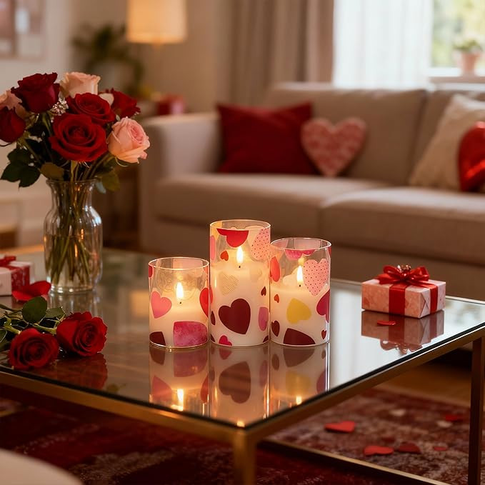 Flameless Candles with Remote, Valentine's Day Battery Candles Heart Flickering LED Electirc Cand... | Amazon (US)