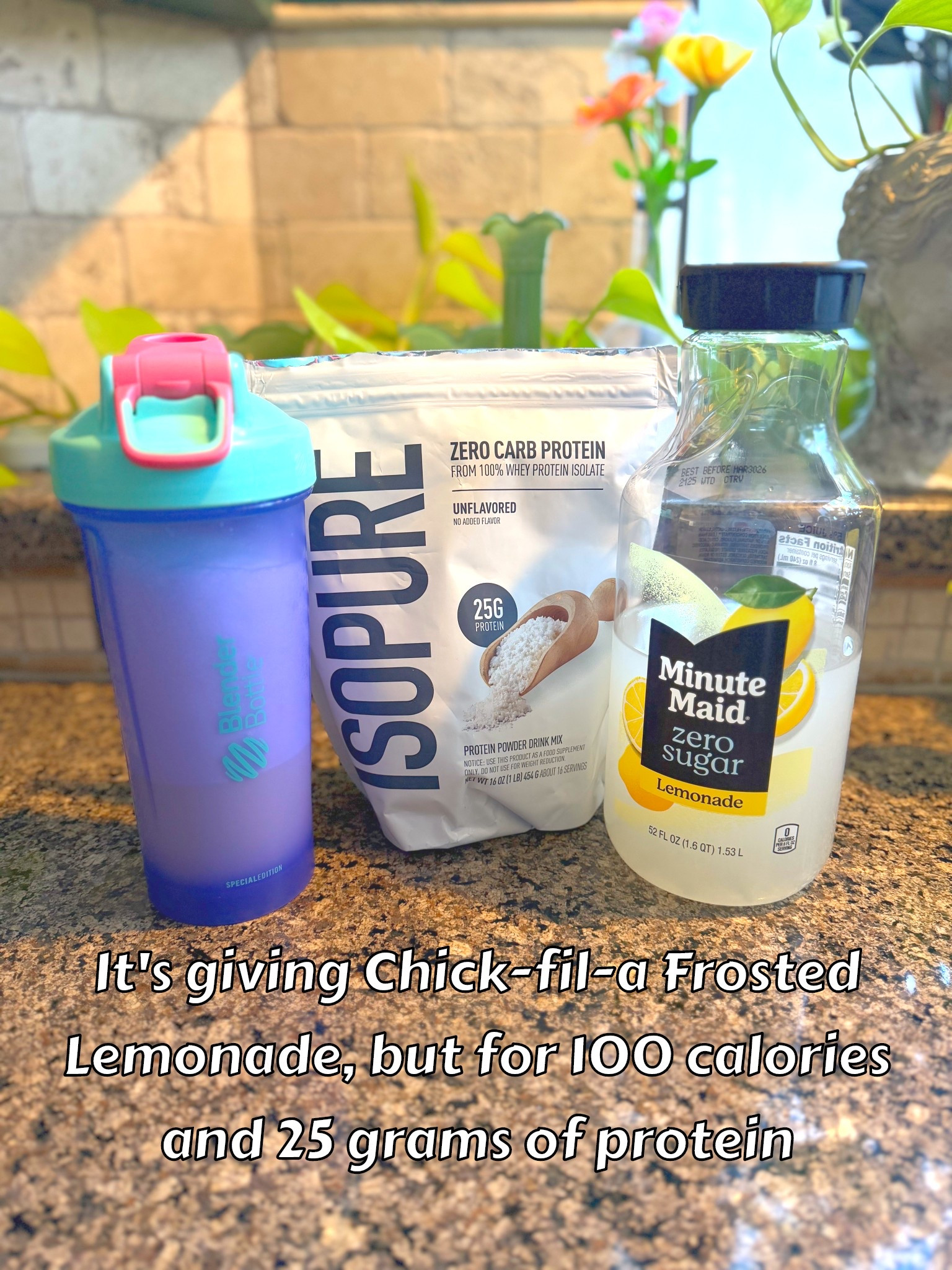 If you're trying to up your protein intake, try this combo! I tried minute made zero lemonade with some unflavored whey protein , and it reminded me of chickfila frosted lemonade!  Would be good in a ninja creami, too!
......
Protein shake high protein snack protein drink  shaker bottle whey protein clear protein healthy eating protein eating weightlifting gym workout food hack Chick-fil-A hack counting calories counting macros 

#LTKfitnessgoals #LTKfoodie #LTKActive