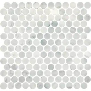 Stone Decorative Accents Mist Marble 12 in. x 11 in. Natural Stone Penny Round Mosaic Tile (9.6 s... | The Home Depot