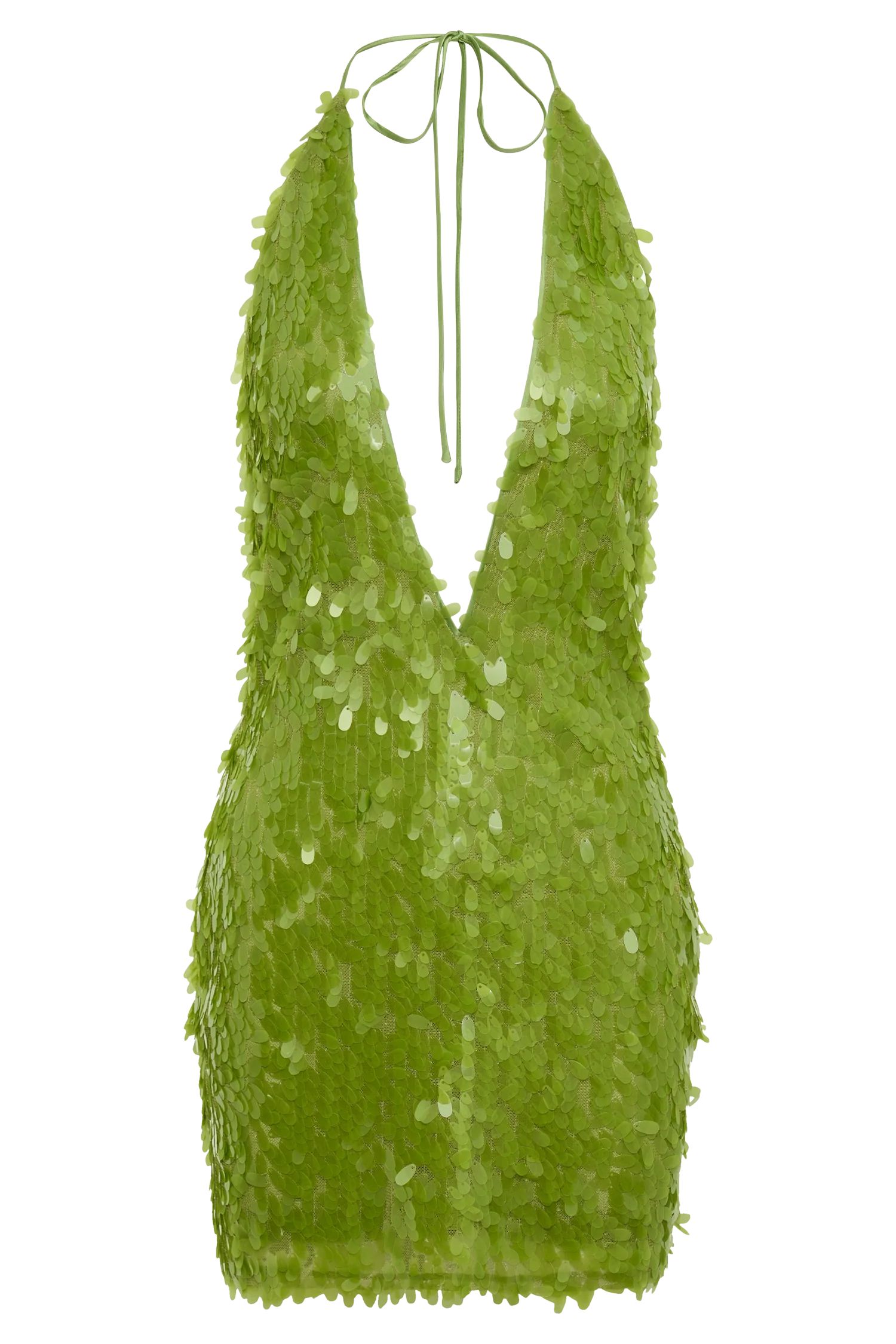 Primrose Sequin Halter Mini Dress - Parakeet Green | MESHKI US