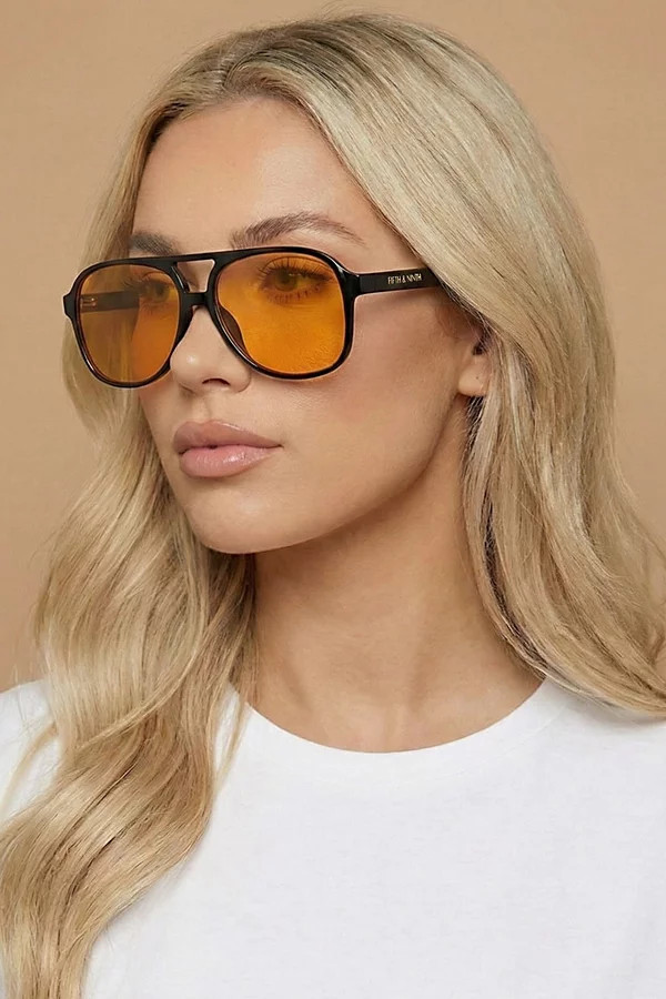 Fifth & Ninth Kingston Aviator Sunglasses in Black/Orange at Urban Outfitters | Urban Outfitters (US and RoW)