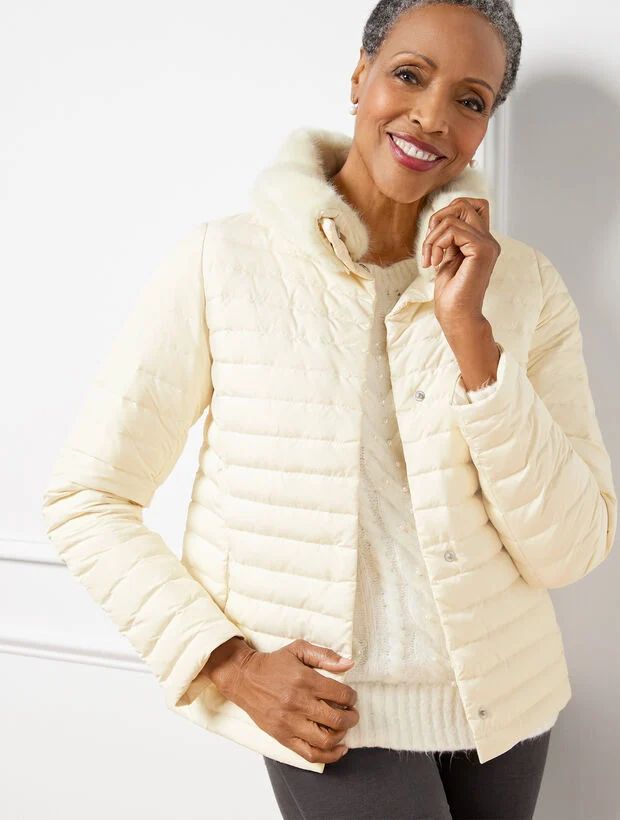 Faux Fur Collar Quilted Jacket | Talbots