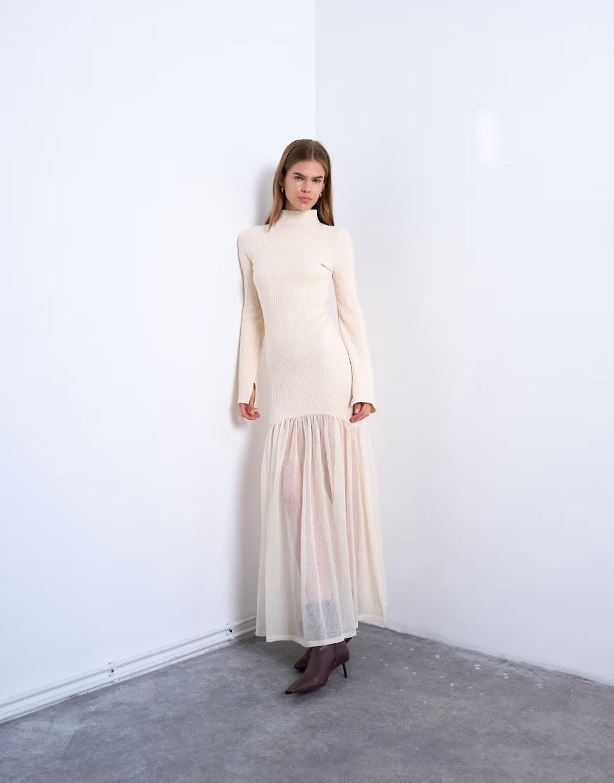 Topshop knit full skirt dress in ivory-White | ASOS (Global)