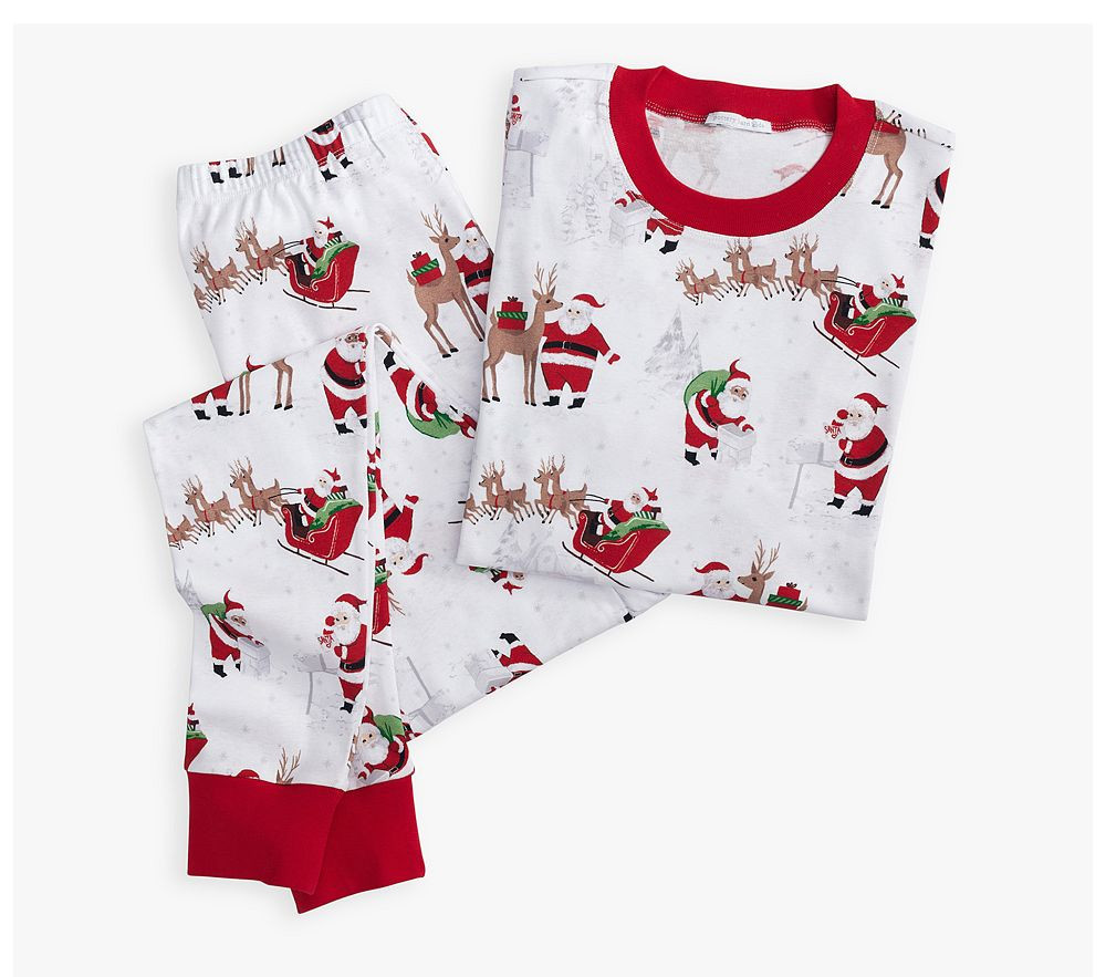 Organic Heritage Santa Tight Fit Adult Pajama , Small , White/black Santa | Pottery Barn Kids