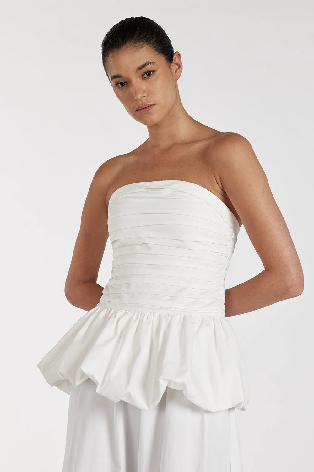 PEGGY WHITE COTTON STRAPLESS TOP | DISSH
