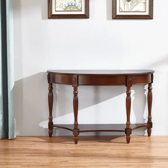 JESONVID Solid Wood Oval Console Table with Storage Shelf, Traditional Vintage Semi-Circle Entryw... | Walmart (US)
