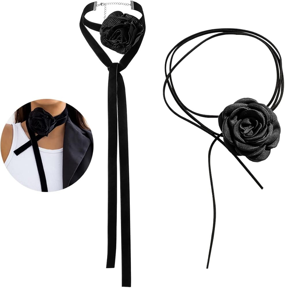 Moyadee Velvet Lace-up Flower Choker Necklaces - 2pcs Handmade Rose Floral Necklaces in Black Red... | Amazon (US)
