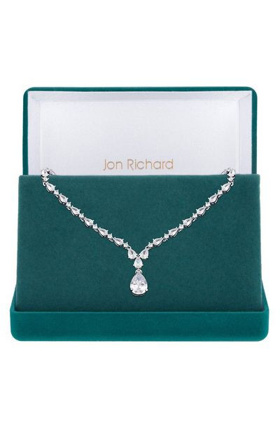 Gift Packaged Rhodium Pear Drop And Cubic Zirconia Necklace | Debenhams UK