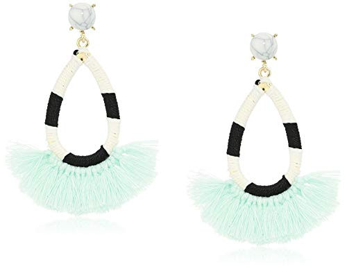 Women's Black & White Tassel Fan Post Drop Earrings, Aqua, One Size | Amazon (US)