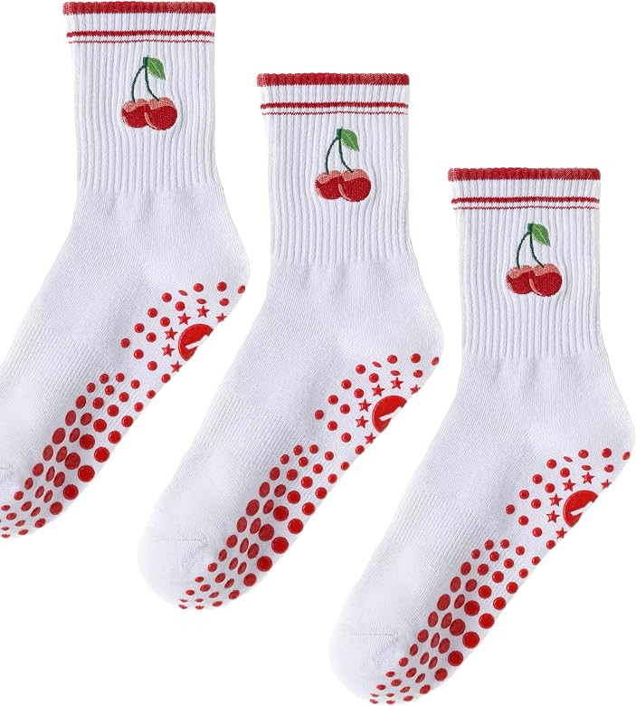 Yawlsow Pilates Grip Socks for Women Yoga Grippy Socks Cute Barre Non Skid Athletic Crew Sticky S... | Amazon (US)