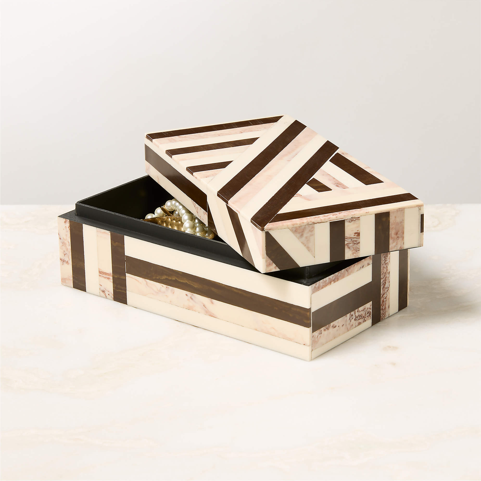 Finn Black and White Resin Storage Box Small + Reviews | CB2 | CB2