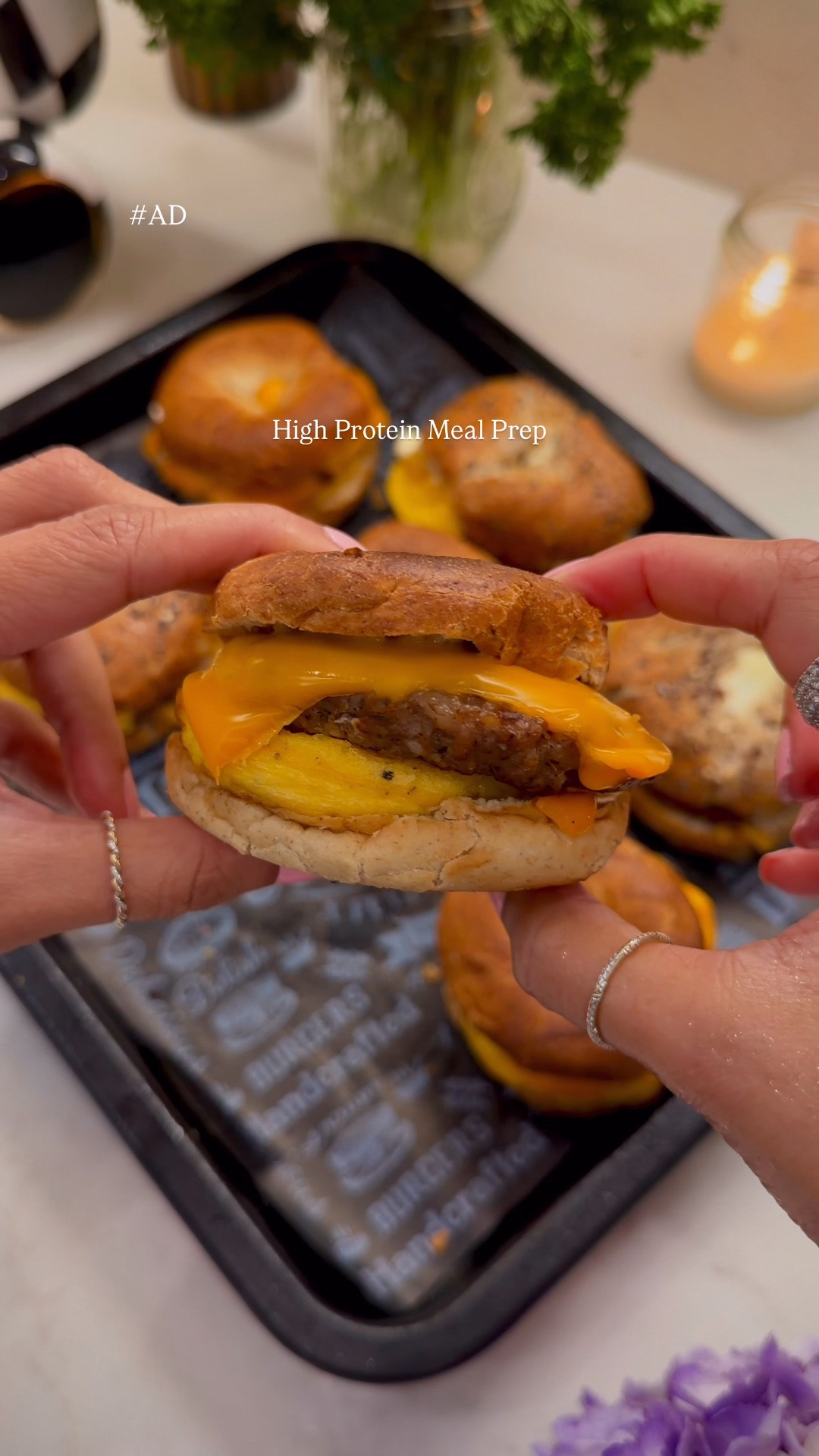 #ad Making mornings easier with these easy grab and go mini breakfast sandwiches using @daveskillerbread I love that they contain whole grains and protein which helps keep me and my family full! #daveskillerbread #targetpartner @target

Mini Bagel Breakfast Sandwiches
Makes 8: refrigerate for up to 4 days, or freeze for up to 2 months.

Breakfast Sausage
✨ 1 lbs ground pork
✨ 2 oz pancetta, finely chopped
✨ ¼ tsp dried rosemary
✨ ½ tsp dried thyme
✨ 1 ½ tsp kosher salt
✨ 1 tsp ground black pepper
✨ ½ tsp fennel seeds, lightly crushed
✨ 1 tsp brown sugar
✨ ½ tsp grated nutmeg
✨ ¼ tsp ground sage
✨ ½ tsp chipotle powder
✨ ¼ tsp crushed red pepper
✨ ⅛ tsp ground cloves

Baked Eggs
✨ 6 large eggs
✨ ¼ cup half-and-half
✨ ⅛ tsp kosher salt

For the Sandwiches

✨ 8 mini bagels

Sausage, Egg & Cheese
✨ Butter
✨ 4 slices American cheese, halved
✨ Baked eggs
✨ Sausage patties

Cream Cheese & Candied Jalapeño
✨ Cream cheese
✨ Candied jalapeños
✨ Sausage patties

Instructions

1. Make the sausage: Combine all sausage ingredients and form into 8 patties, slightly larger than the bagels. Cook over medium heat for 3–4 minutes per side, or until cooked through.

2. Bake the eggs: Whisk eggs, half-and-half and salt. Pour into 8 greased muffin cups and bake at 350°F for 12–15 minutes, until just set.

3. Assemble:
For the classic sandwiches, add butter, American cheese, sausage and egg to each mini bagel.

For the second version, spread the bagels with cream cheese and add sausage and candied jalapeños.

Store & Reheat
 wrap individually.

✨ Fridge: Up to 4 days
✨ Freezer: Up to 2 months