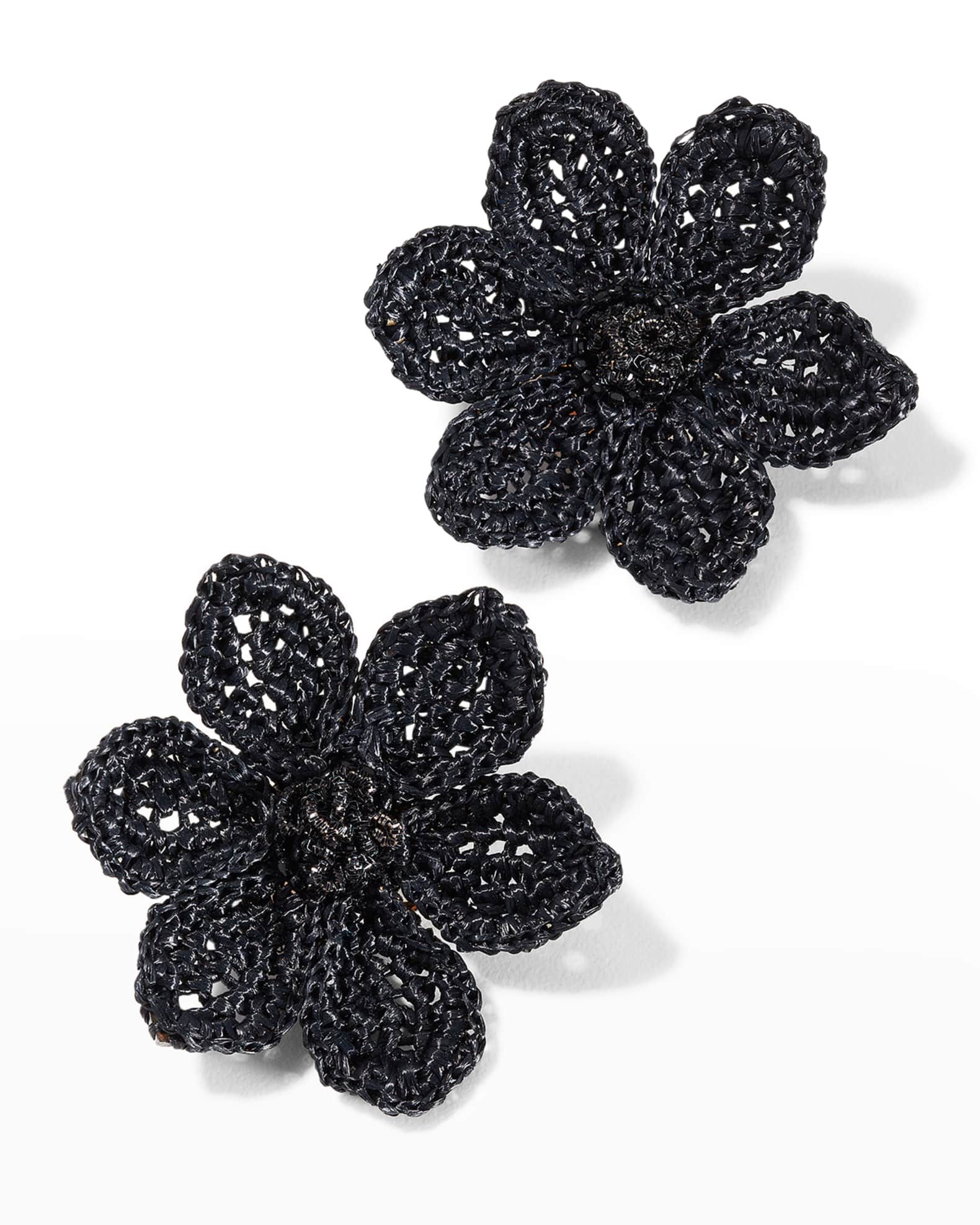 Oscar de la Renta Raffia Gardenia Earrings | Neiman Marcus
