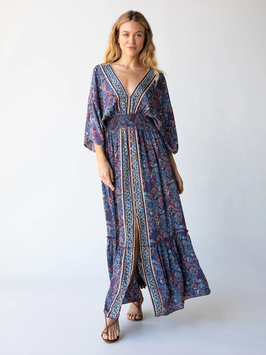 Celia Maxi Dress - Cranberry Navy Paisley | Natural Life