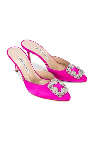 Manolo Blahnik Hangisi 70 Mule in Hot Pink | FWRD | FWRD 