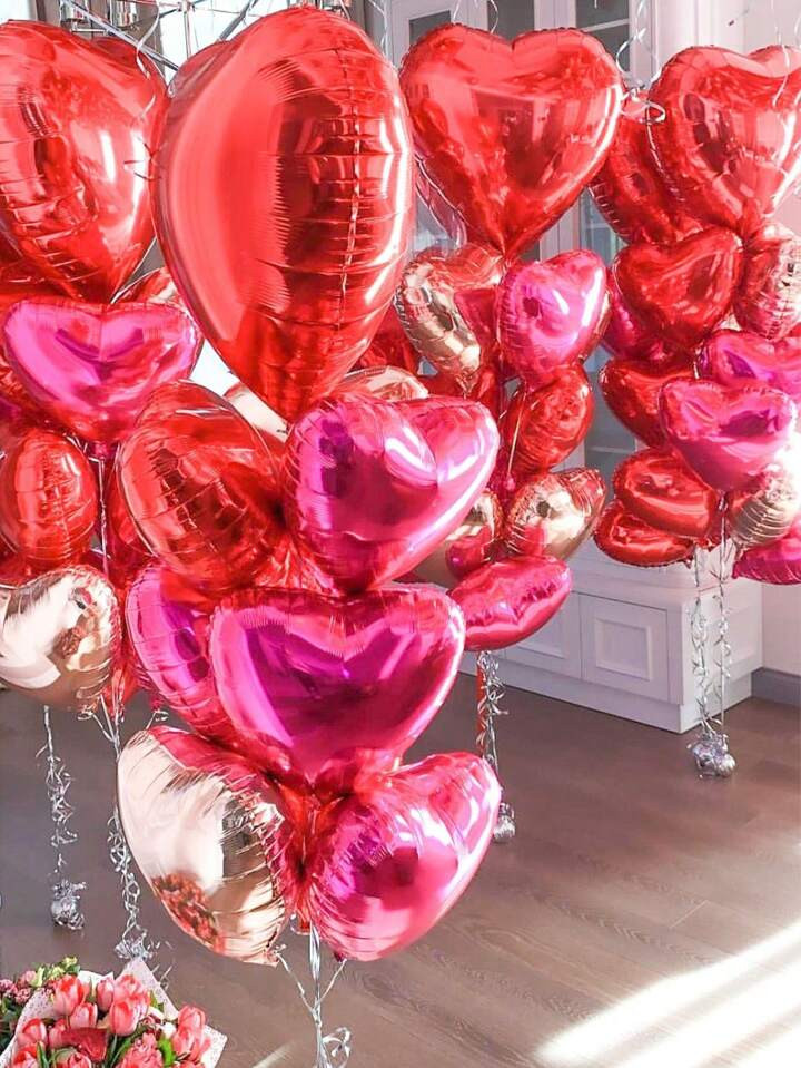 26pcs Valentine'S Day Heart Shaped Balloon - 18'' Red, Pink, Fuchsia & Rose Gold Foil Heart Ballo... | SHEIN