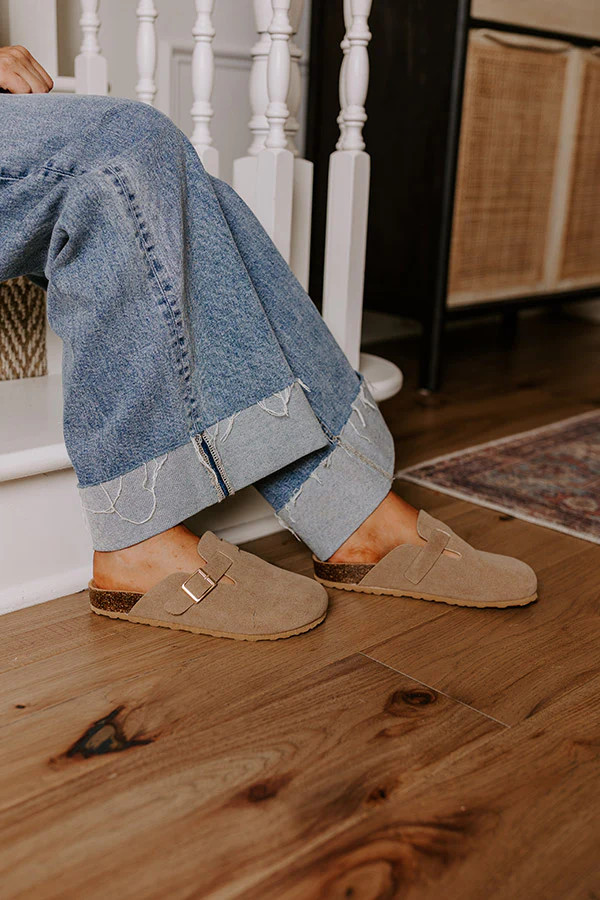 The Willow Faux Suede Clogs in Warm Taupe | Impressions Online Boutique
