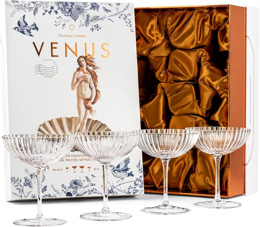 Venus Seashell Coupe Cocktail Glasses | Set of 4 | 8 oz Crystal Ribbed Champagne Saucers for Drin... | Amazon (US)