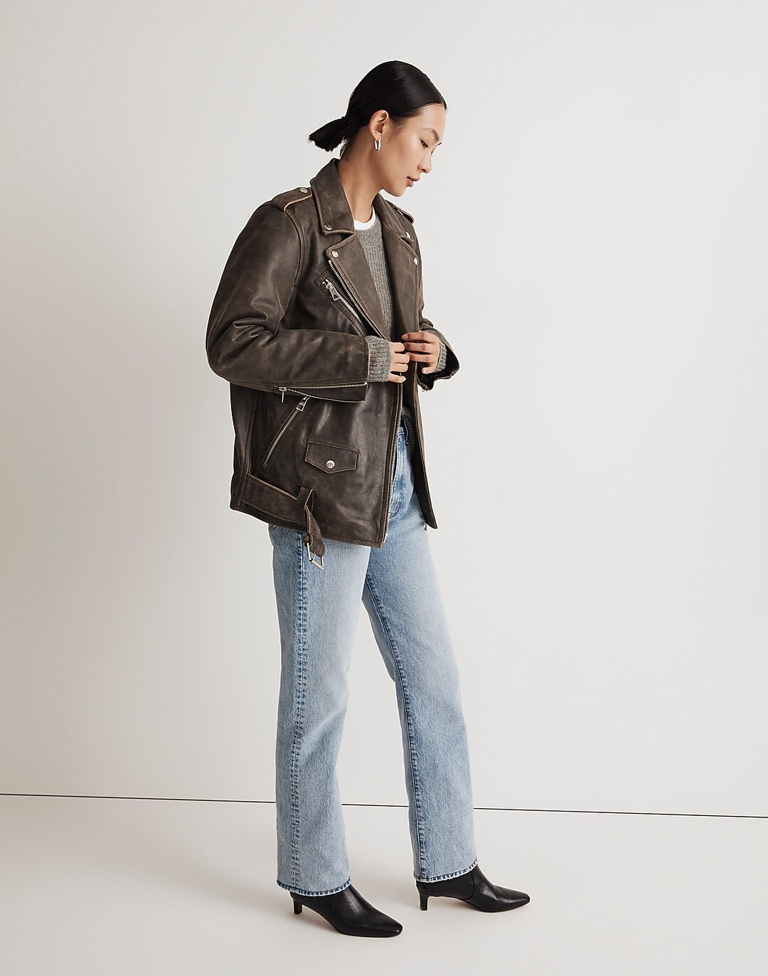 Distressed Leather Oversized Motorcycle Jacket | Madewell