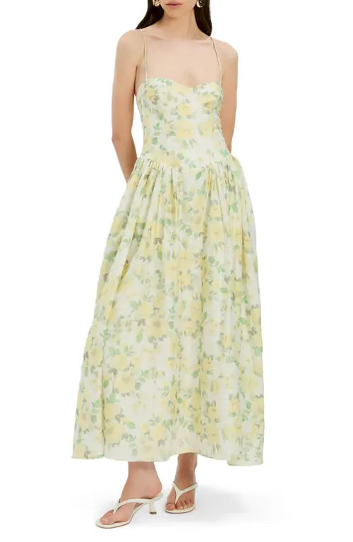 Bardot Estie Printed Lace Back Maxi Dress in Yellow Floral at Nordstrom, Size 12 | Nordstrom