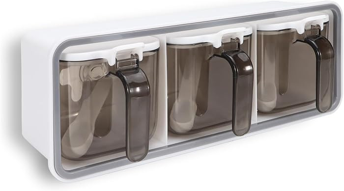 Wall Mounted Seasoning Box, Set of 3 Seasoning Containers with Lid and Spoon, Self Adhesive Clear... | Amazon (US)