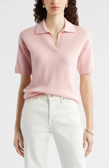 Cashmere Johnny Collar Short Sleeve Sweater | Nordstrom