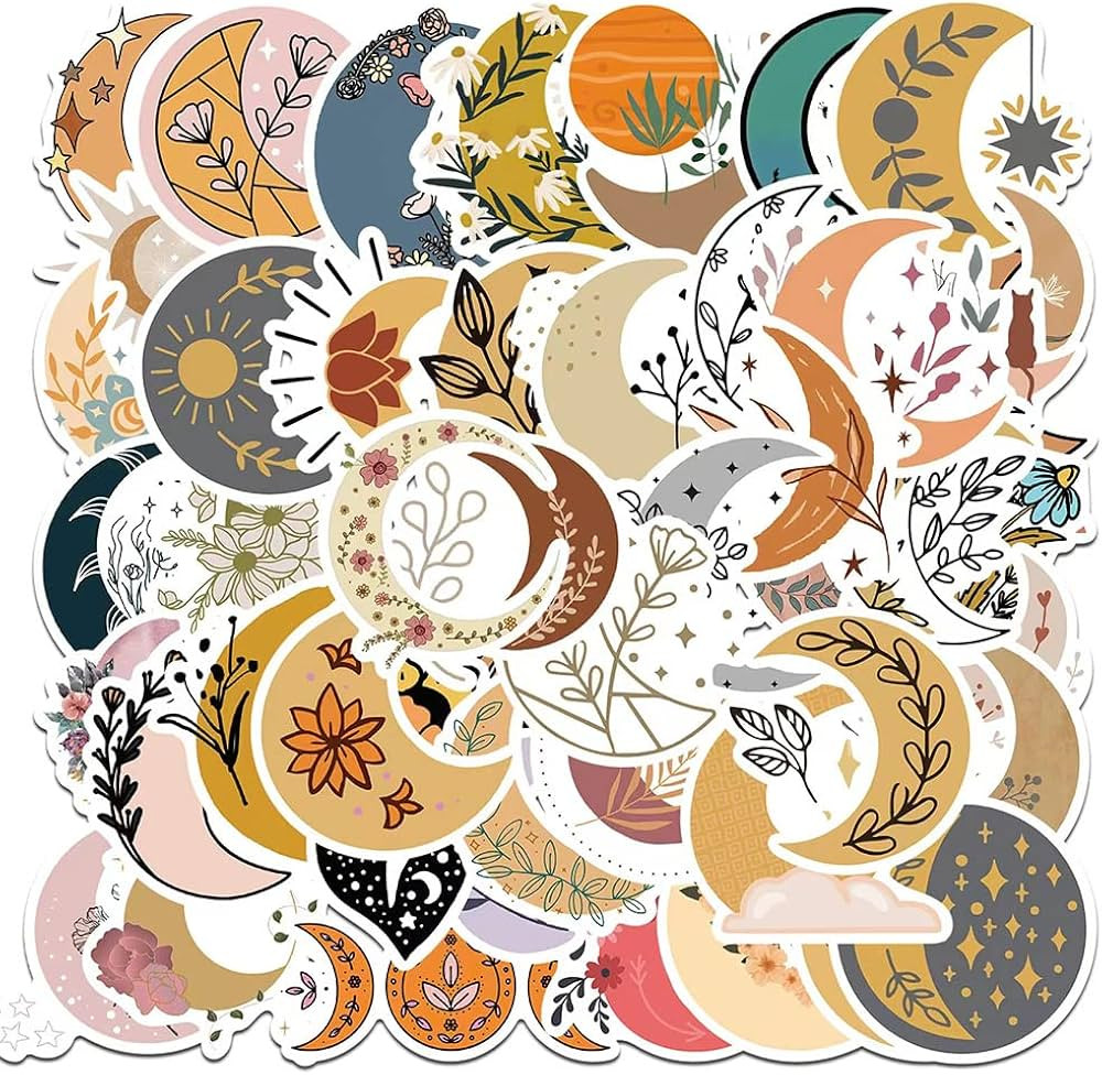 Moon Stickers |50 Pcs Moon Flower Waterproof Vinyl Decals for Water Bottles Laptop Luggage Cup Co... | Amazon (US)