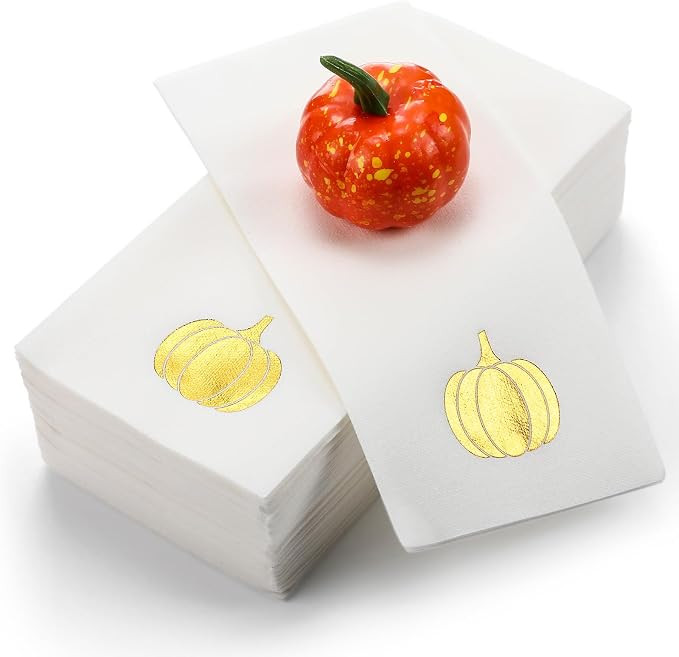 100 Pcs Thanksgiving Linen Napkins Paper Disposable Hand Towels Pumpkin Maple Leaves Foil Stamped... | Amazon (US)