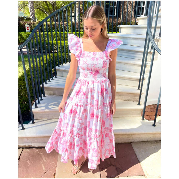 Pink Toile Smocked Cotton Tabitha Dress | James Ascher