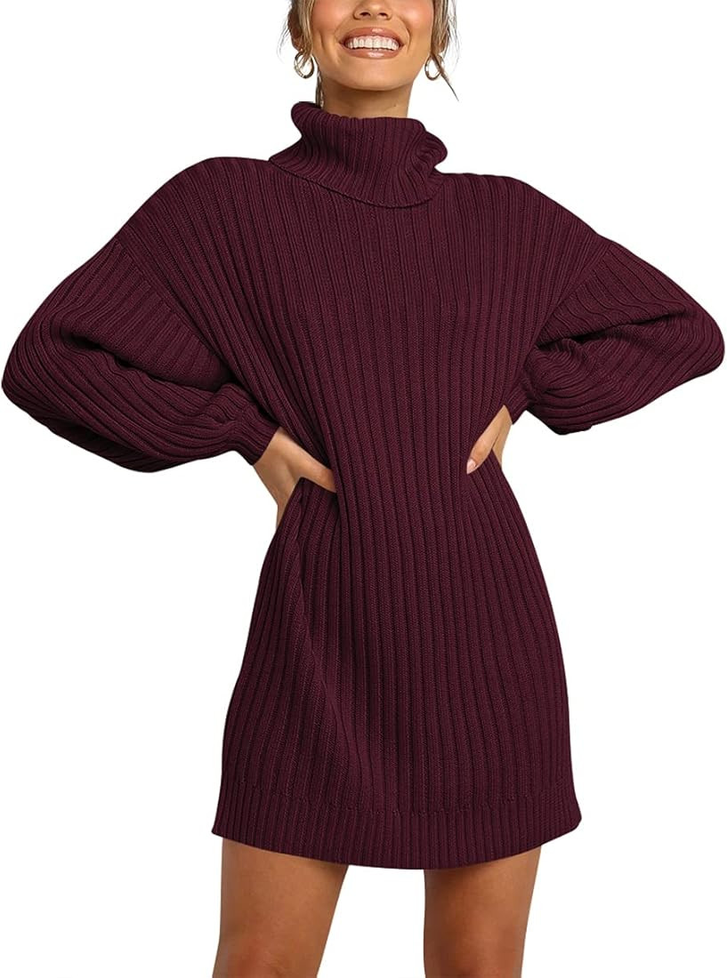 ANRABESS Oversized Sweaters Dress for Women Turtleneck Batwing Sleeve 2023 Fall Winter Casual Sho... | Amazon (US)
