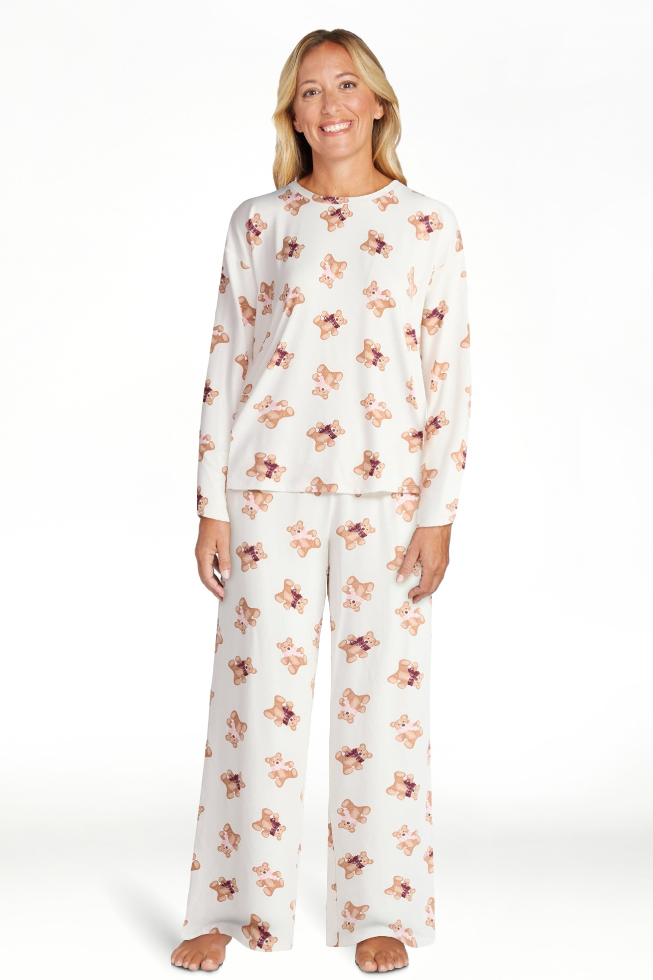 Joyspun Women's Dreamy Soft Collection Long Sleeve Sleep Top and Straight Leg Pants Pajama Set, 2... | Walmart (US)