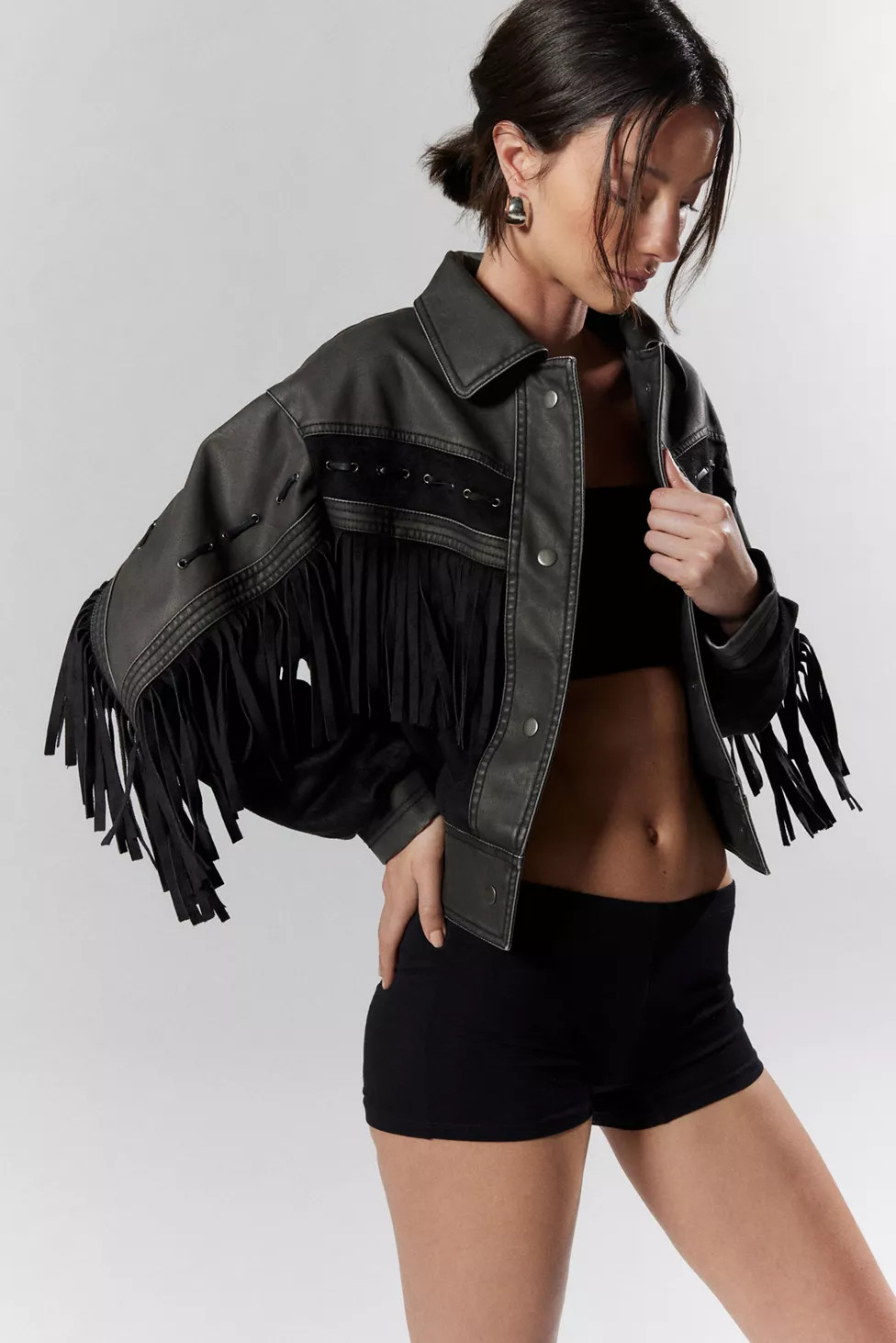 Silence + Noise Hannah Fringe Faux Leather Jacket | Urban Outfitters (US and RoW)
