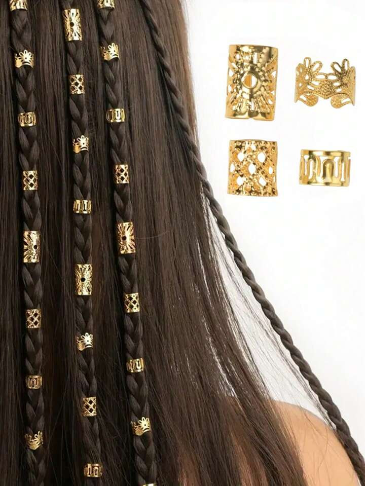 40pcs Solid Color Hollow Out Hair Rings, Vintage & Elegant Style, Loc Hair Jewelry For Braids Acc... | SHEIN