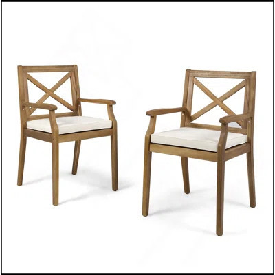 Perla Dining Chair,2Pcs With 2 Cream Cushions,For Backyard, Poolside, Garden | Wayfair North America