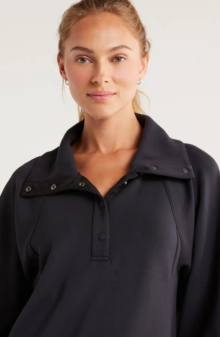 Zella Ultrasoft Snap Funnel Neck Sweatshirt | Nordstrom | Nordstrom