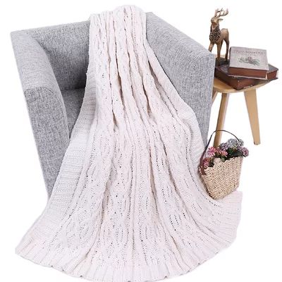 Davey Cable Knit Throw Gracie Oaks Color: White | Wayfair North America