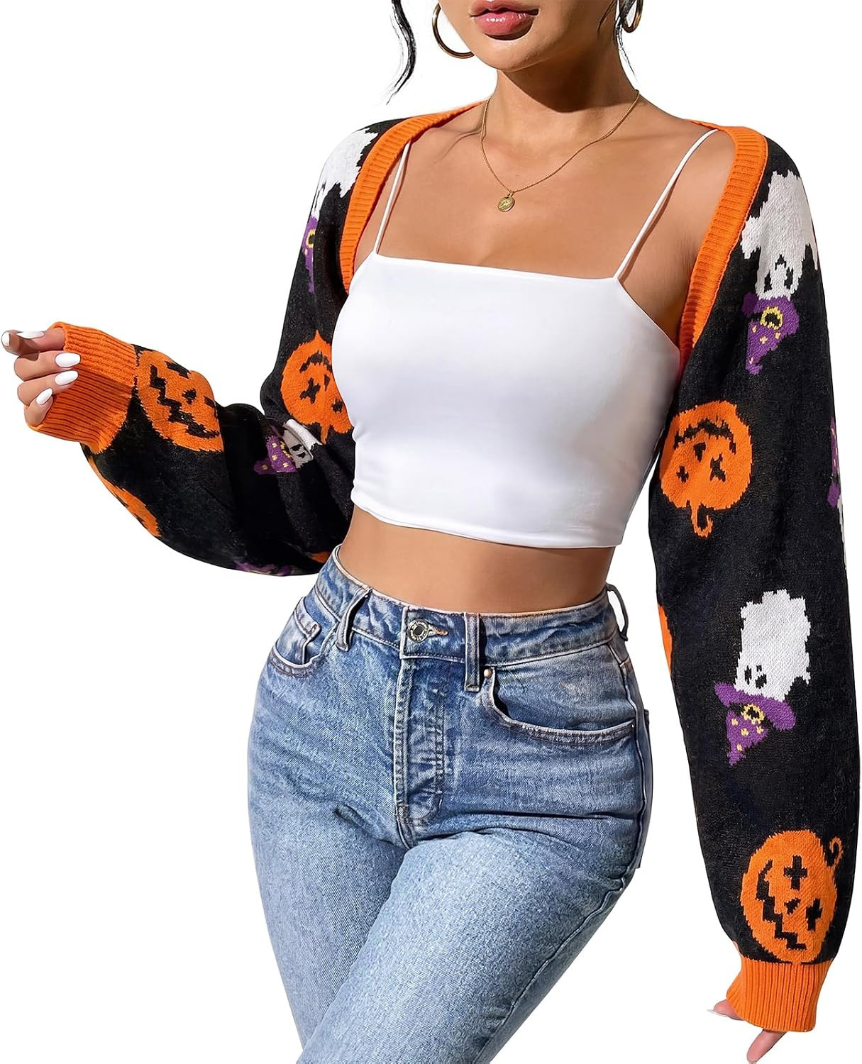 Durio Women's Cropped Cardigan Open Front Knit Long Sleeve Bolero Shrug | Amazon (US)