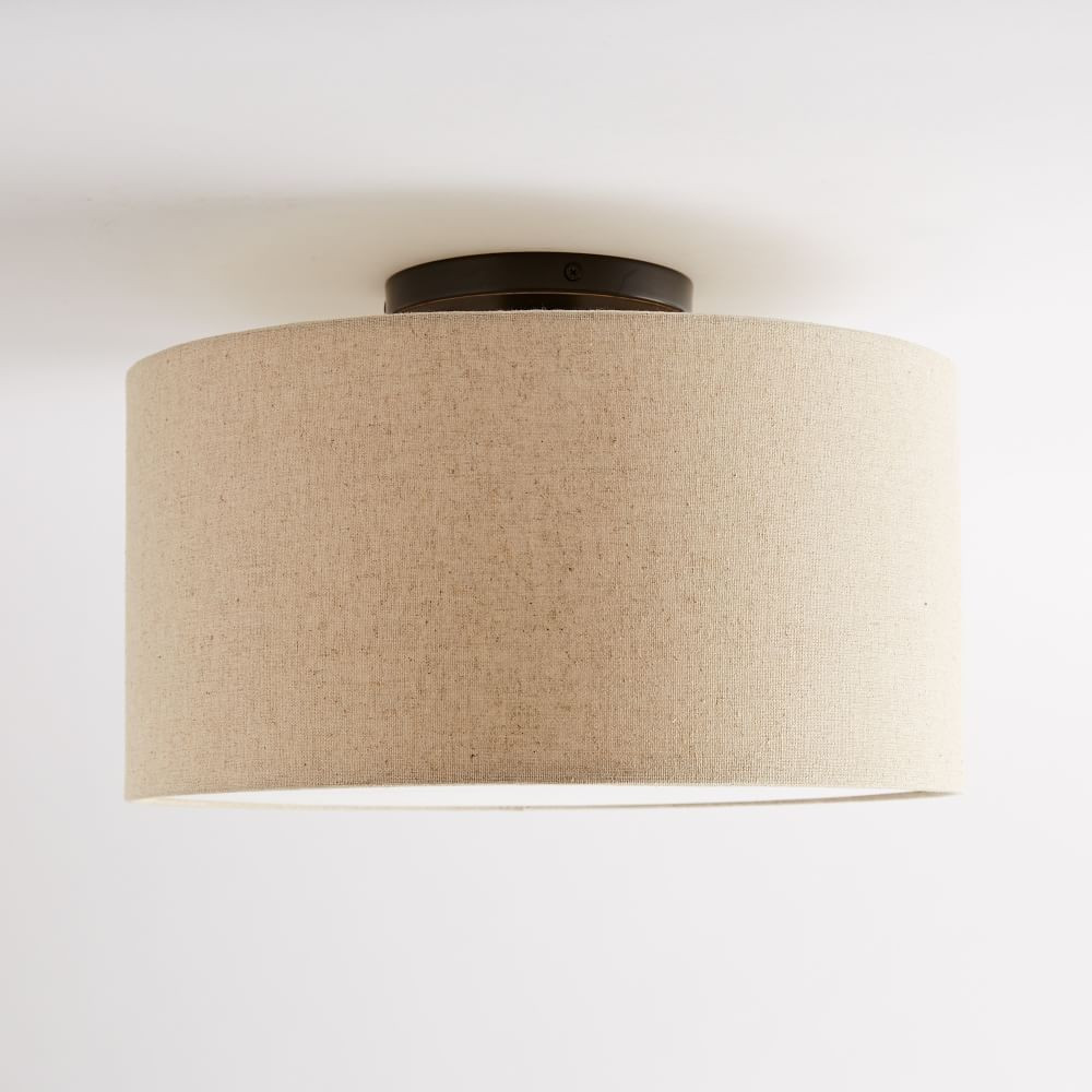 Fabric Shade Flush Mount, Flush Drum, Natural Linen | West Elm (US)