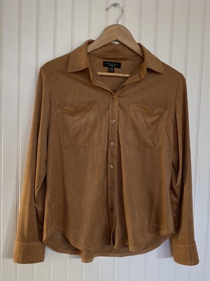 GRACE The Perfect Fit XS Faux Suede Button Down Long Sleeve Brown BOHO  | eBay | eBay US