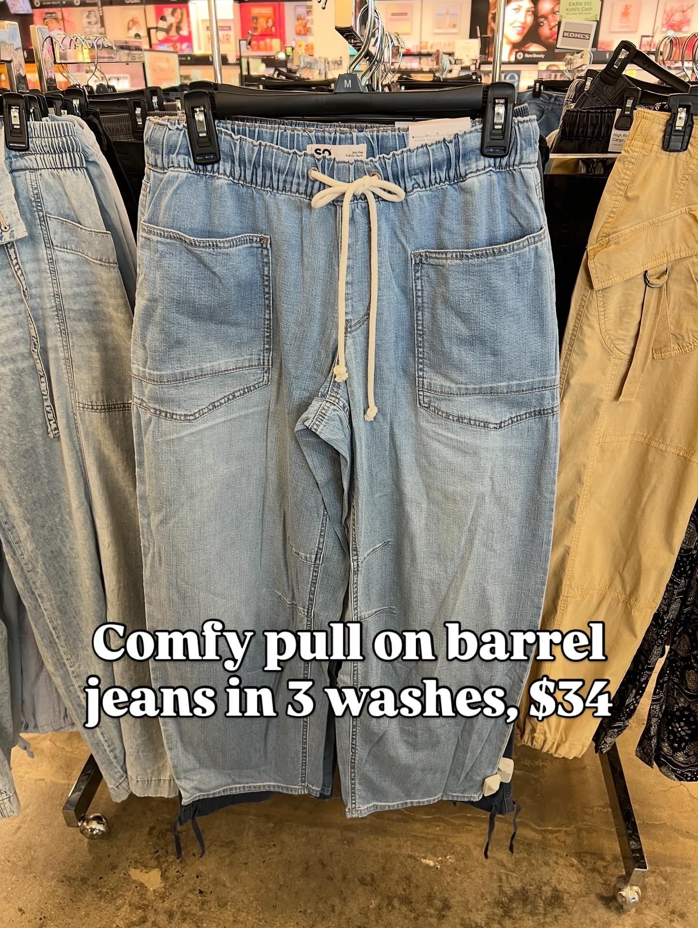 Comfy pull on barrel jeans at kohls, go up one size (I’m a medium in these). 

#LTKStyleTip #LTKFindsUnder100 #LTKFindsUnder50