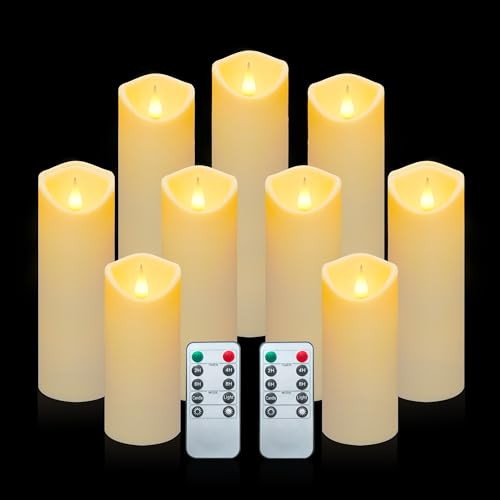 Aignis 9pcs Flameless LED Candles Battery Operated with 10-Key Remote & Timer, Indoor Heat Resistant, 3D Wick with Warm Flickering Glow for Cozy Home/Wedding/Holiday Décor (D 2.2" x H 5"/6"/7") | Amazon (US)