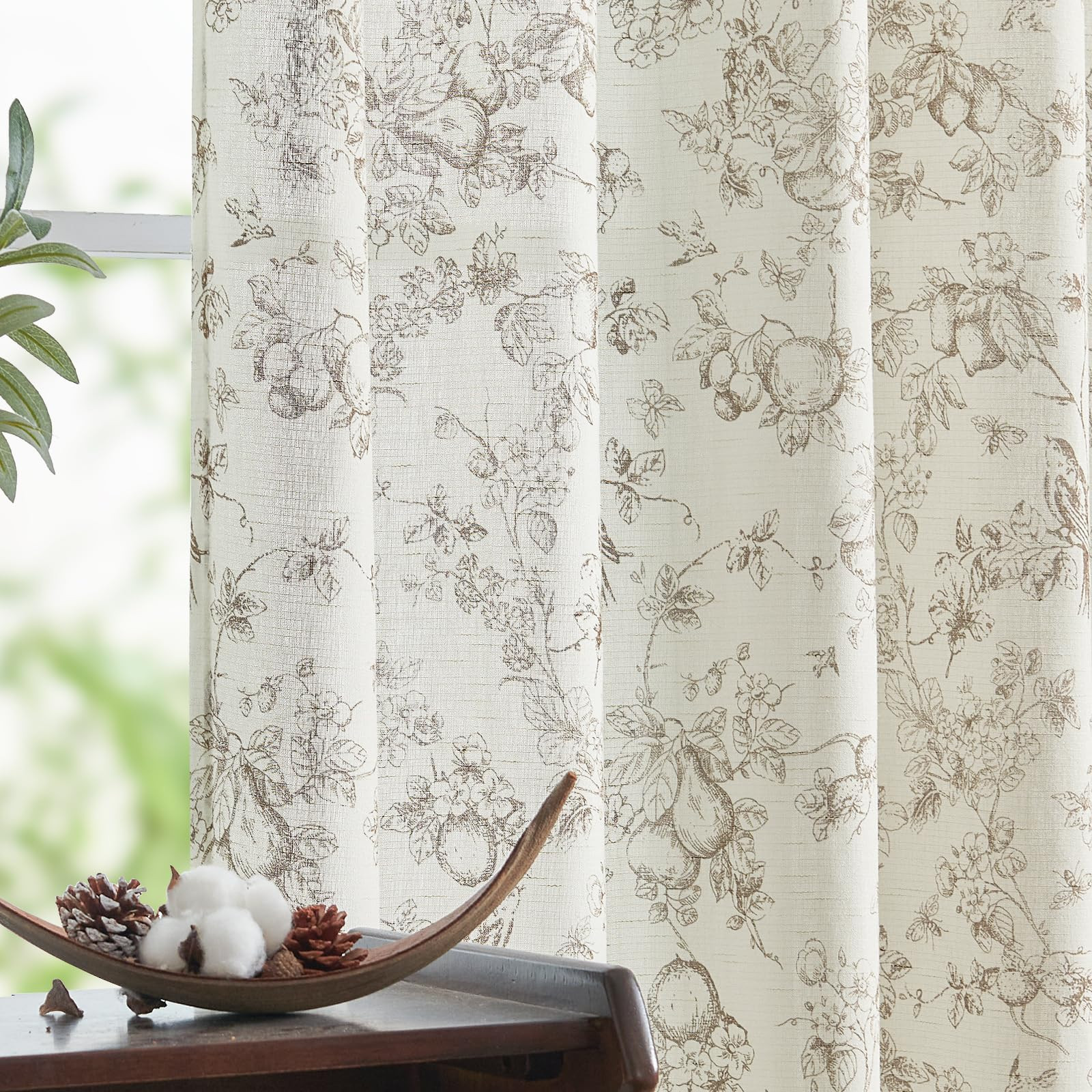 jinchan Linen Floral Curtains for Living Room 96 Inch Length Taupe Printed Flower French Country ... | Amazon (US)