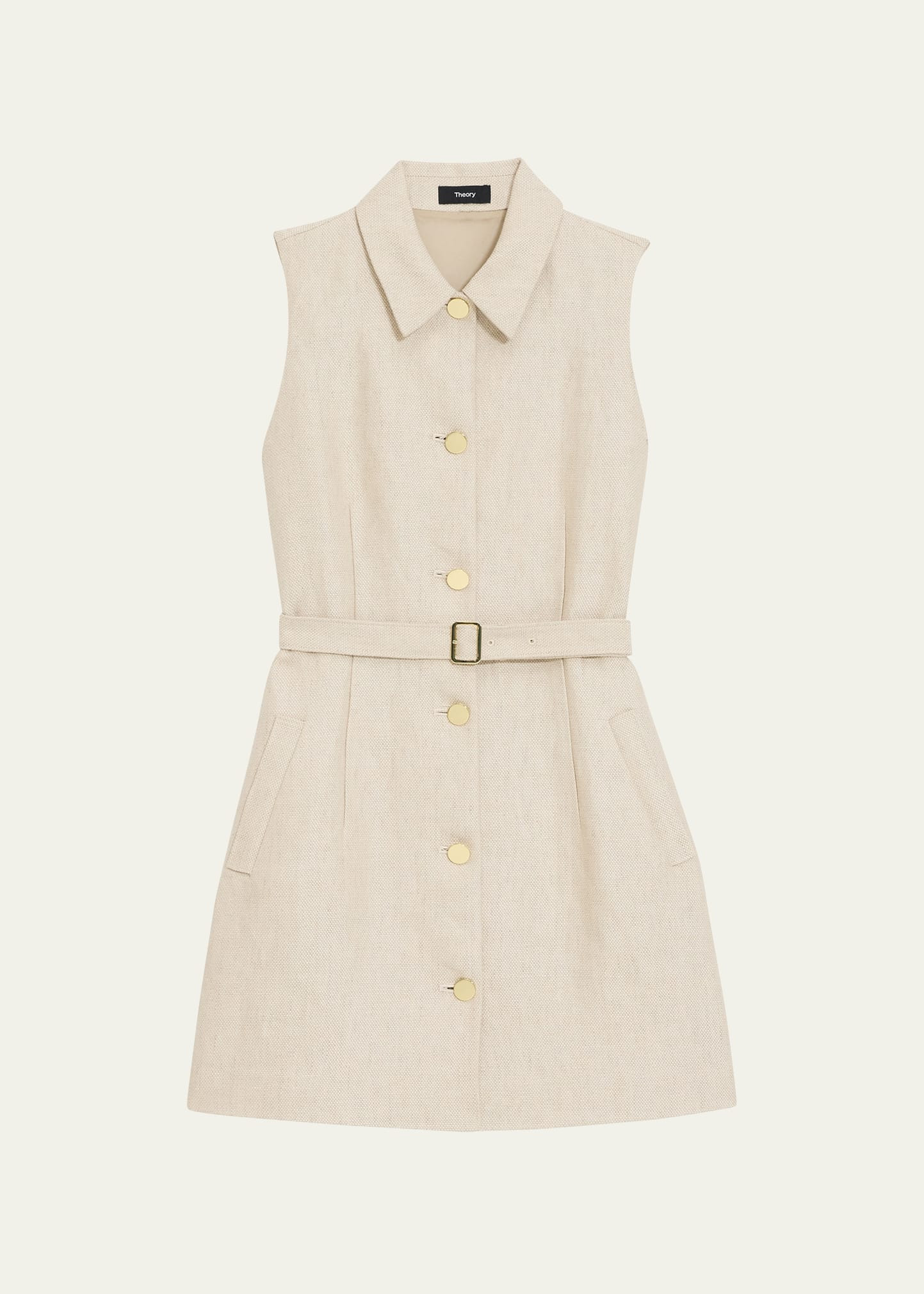 Theory Sleeveless Belted Linen Military Mini Dress | Bergdorf Goodman