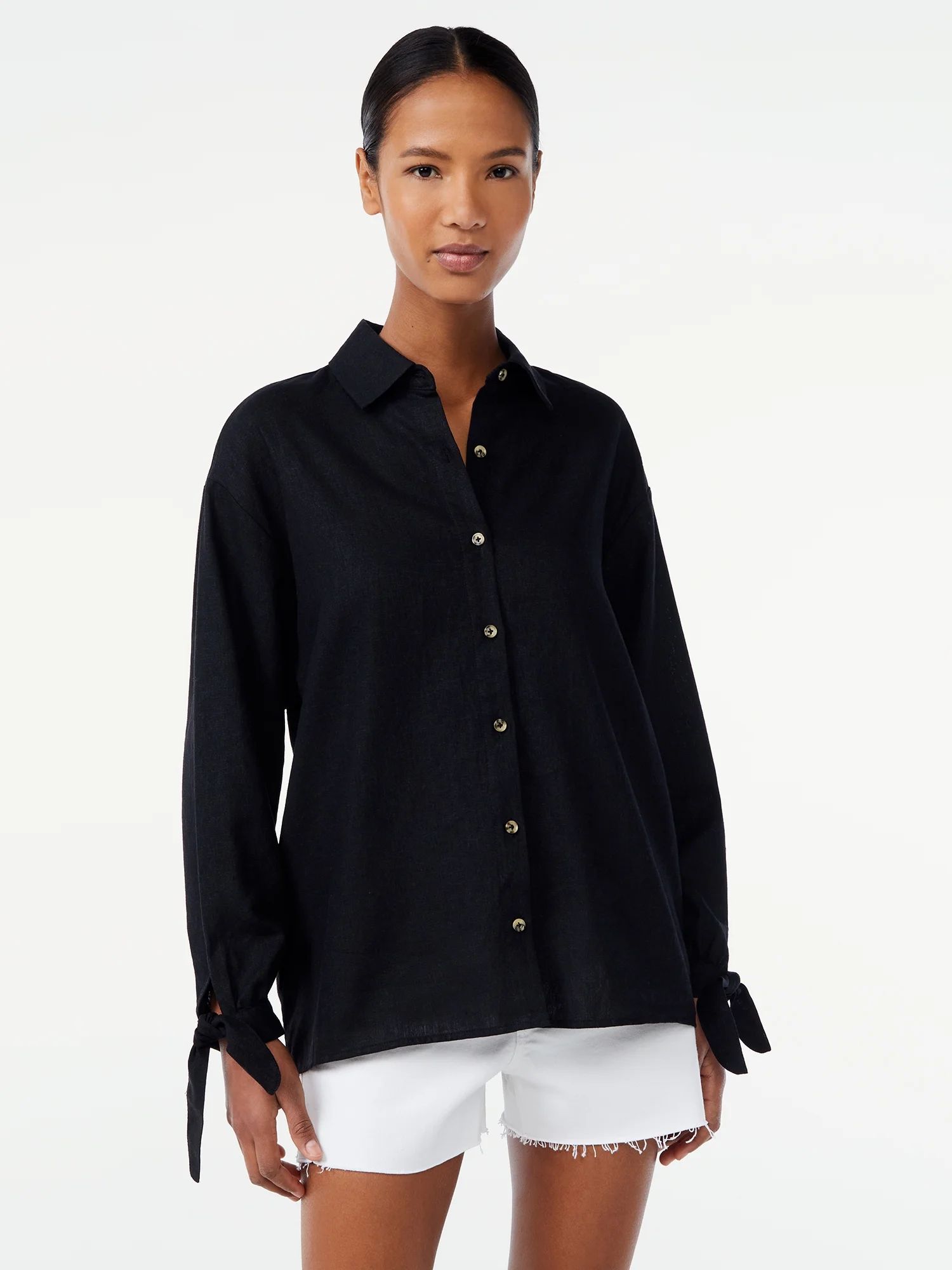 Scoop Women's Eyelet Blouse with Long Sleeves - Walmart.com | Walmart (US)